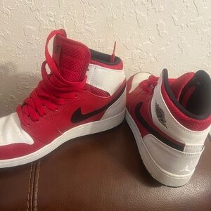 Red and White High-Top Sneakers